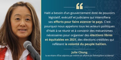« La démocratie haïtienne ne peut pas continuer ainsi », alerte Julie Chung encourageant la tenue des élections 1